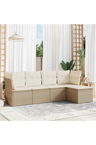 vidaxl Set canapele de gradina cu perne, 5 piese, bej, poliratan
