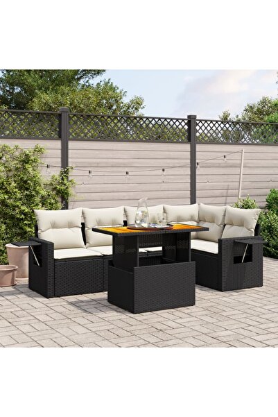vidaxl Set mobilier de gradina cu perne, 6 piese, negru, poliratan