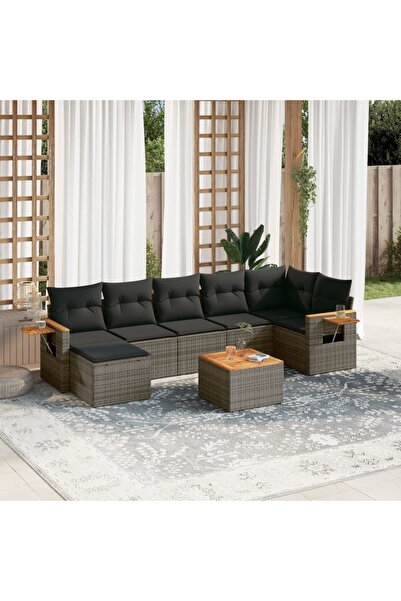 vidaxl Set canapele de gradina cu perne, 8 piese, gri, poliratan