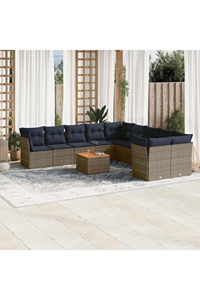 vidaxl Set canapele de gradina cu perne, 11 piese, gri, poliratan
