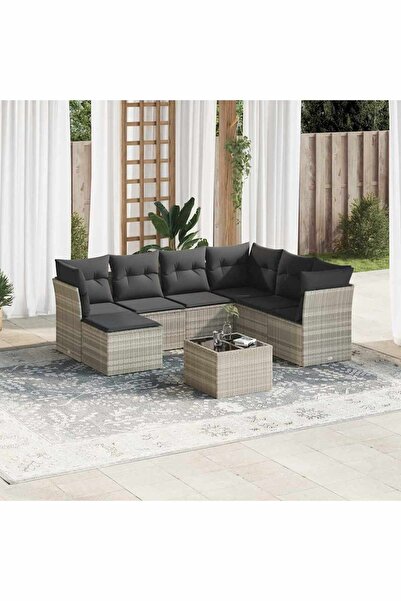 vidaxl Set mobilier de gradina cu perne, 8 piese gri deschis poliratan