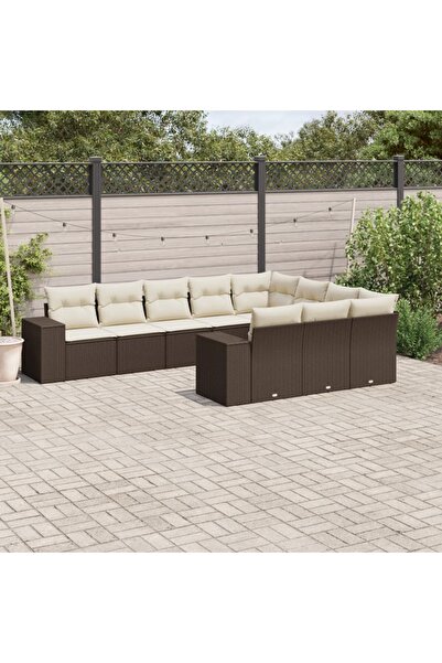 vidaxl Set canapele de gradina cu perne, 10 piese, maro, poliratan