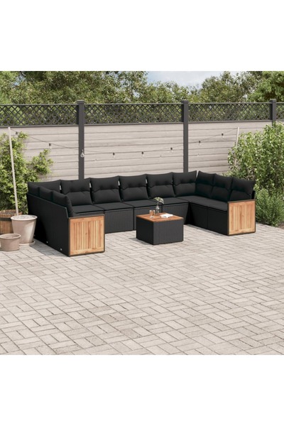 vidaxl Set canapele de gradina cu perne, 11 piese, negru, poliratan