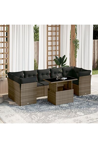 vidaxl Set canapele de gradina cu perne, 8 piese, gri, poliratan