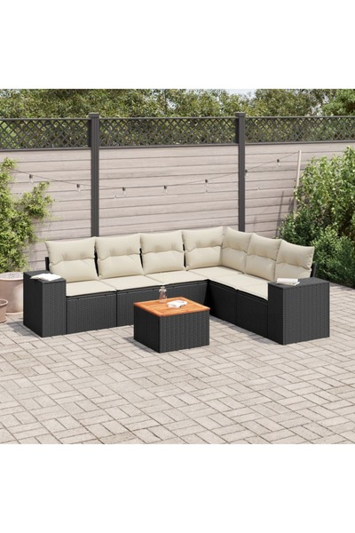 vidaxl Set canapele de gradina cu perne, 7 piese, negru, poliratan