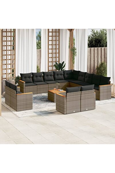 vidaxl Set mobilier de gradina cu perne, 14 piese, gri, poliratan