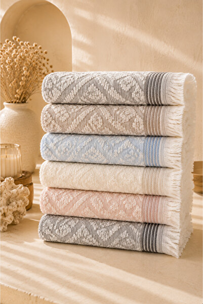 luxeinci Soft Damask Saçaklı 6’lı Pamuklu Havlu Seti | Yumuşak Dokulu Çeyizli...