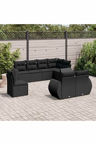 vidaxl Set mobilier de gradina cu perne, 8 piese, negru, poliratan