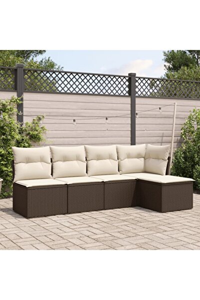 vidaxl Set canapele de gradina cu perne, 5 piese, maro, poliratan