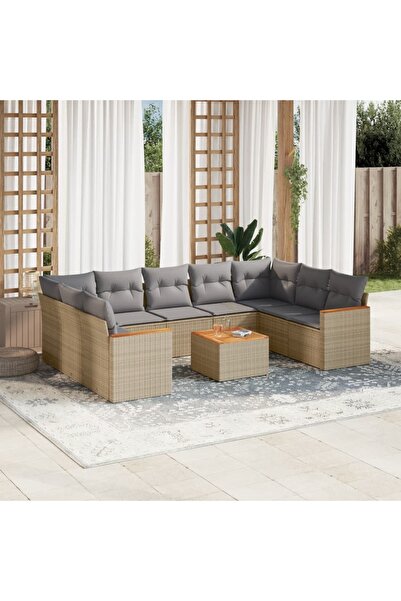 vidaxl Set canapele de gradina cu perne, 10 piese, bej, poliratan