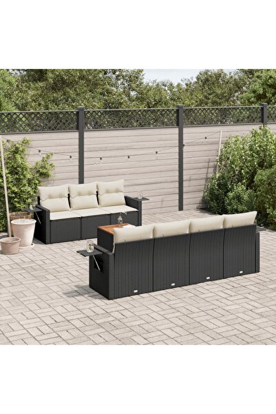 vidaxl Set mobilier de gradina cu perne, 8 piese, negru, poliratan