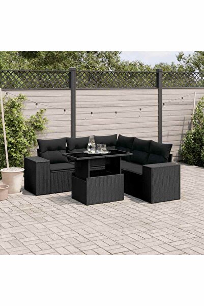 vidaxl Set mobilier de gradina cu perne, 6 piese, negru, poliratan