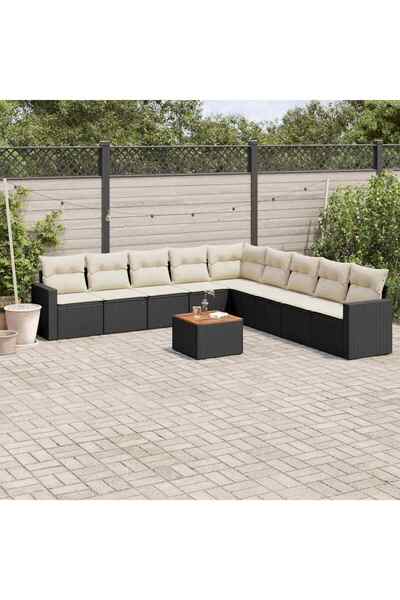 vidaxl Set canapele de gradina cu perne, 10 piese, negru, poliratan
