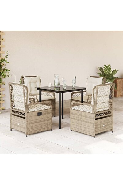vidaxl Set mobilier de gradina cu perne, 5 piese, bej, poliratan