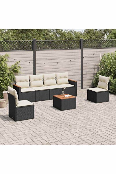 vidaxl Set canapele de gradina cu perne, 7 piese, negru, poliratan