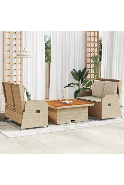 vidaxl Set mobilier de gradina cu perne, 3 piese, bej, poliratan