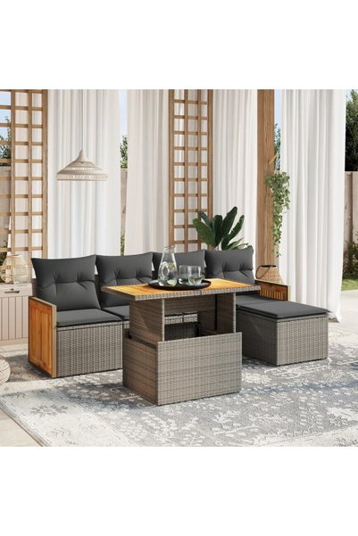 vidaxl Set mobilier gradina cu perne, 6 piese, gri, poliratan
