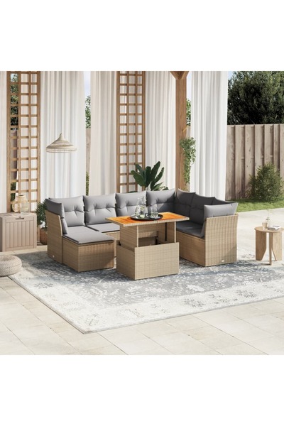 vidaxl Set canapele de gradina, 8 piese, cu perne, bej, poliratan