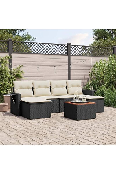 vidaxl Set canapele de gradina cu perne, 7 piese, negru, poliratan