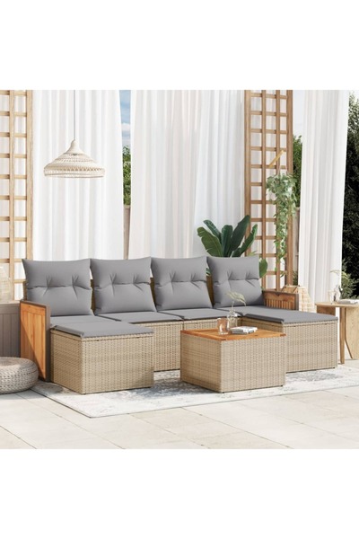 vidaxl Set canapele de gradina, 7 piese, cu perne, bej, poliratan
