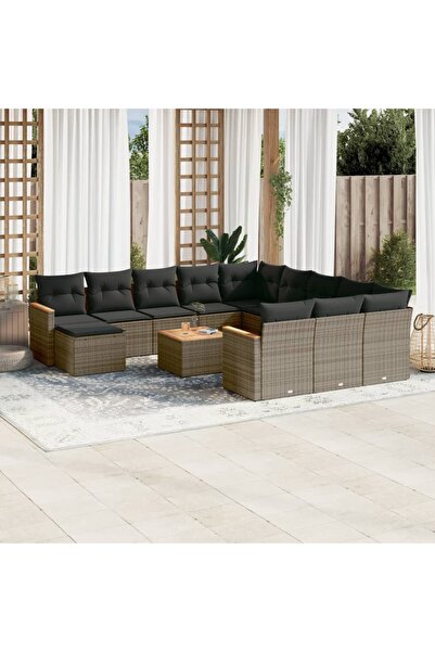 vidaxl Set mobilier de gradina cu perne, 13 piese, gri, poliratan