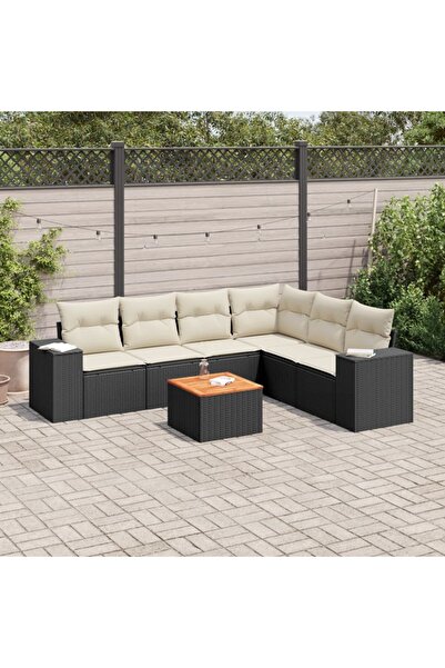 vidaxl Set canapele de gradina cu perne, 7 piese, negru, poliratan