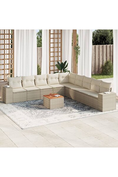 vidaxl Set canapele de gradina cu perne, 10 piese, bej, poliratan