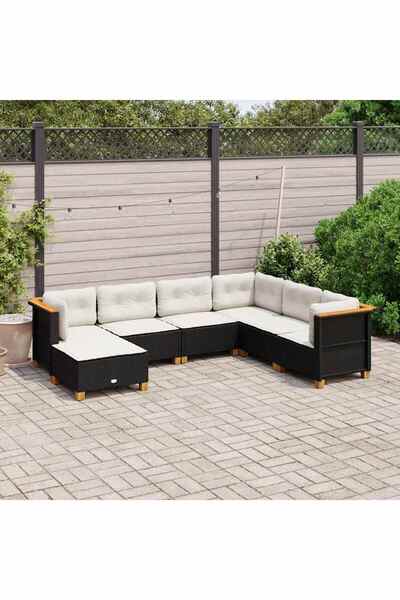 vidaxl Set canapele de gradina cu perne, 7 piese, negru, poliratan