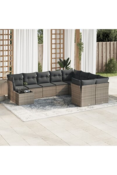 vidaxl Set mobilier de gradina cu perne, 10 piese, gri, poliratan