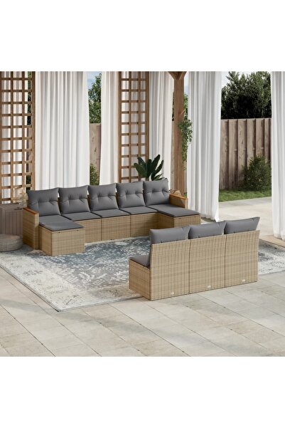 vidaxl Set canapele de gradina cu perne, 10 piese, bej, poliratan
