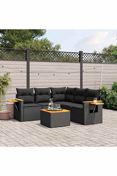 vidaxl Set mobilier de gradina cu perne, 6 piese, negru, poliratan
