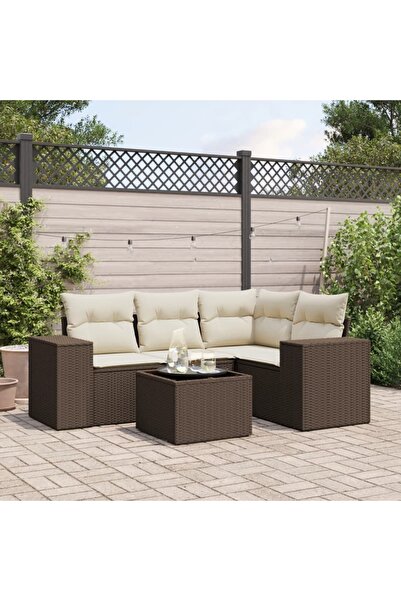 vidaxl Set canapele de gradina cu perne, 5 piese, maro, poliratan