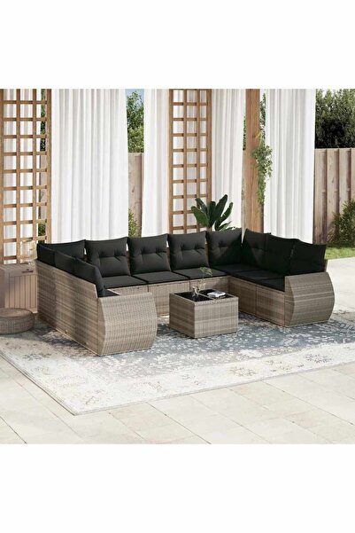 vidaxl Set canapele de gradina cu perne 10 piese gri deschis poliratan