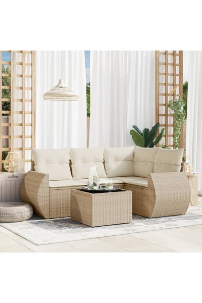vidaxl Set canapele de gradina cu perne, 5 piese, bej, poliratan