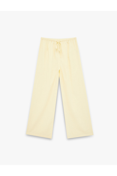 Koton Beli Lace-Up Viscose Blend Long Wide Leg Trousers