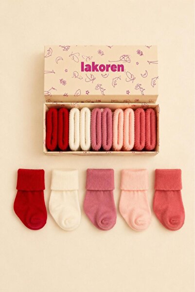 Lakoren Organik Pamuk 5'li Kutulu Premium Yeni Doğan Bebek Çorabı