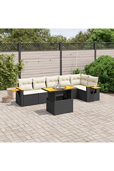 vidaxl Set canapele de gradina cu perne, 7 piese, negru, poliratan