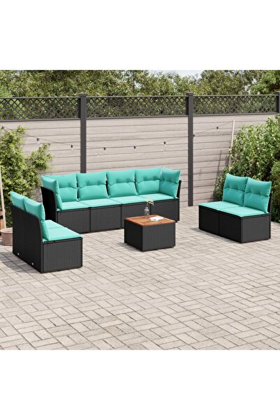 vidaxl Set mobilier de gradina cu perne, 9 piese, negru, poliratan