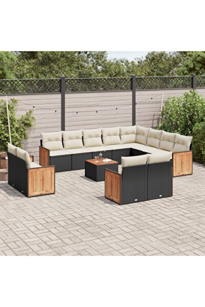 vidaxl Set mobilier de gradina cu perne, 13 piese, negru, poliratan