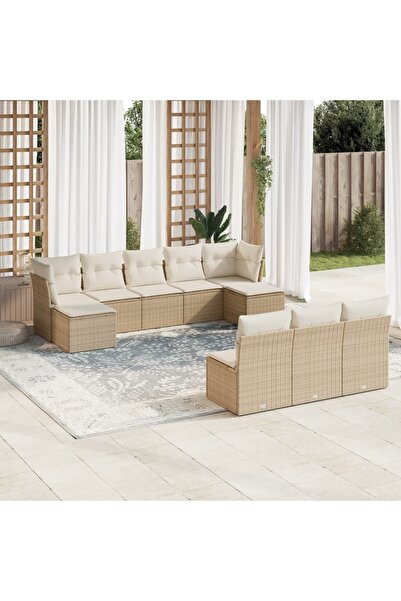 vidaxl Set canapele de gradina cu perne, 10 piese, bej, poliratan