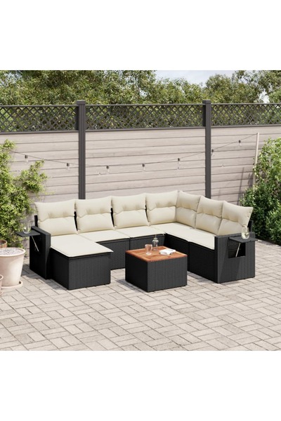 vidaxl Set mobilier de gradina cu perne, 8 piese, negru, poliratan