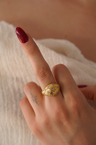 AŞIK ACCESSORIES Stoned Curved Thick Chunky Ring