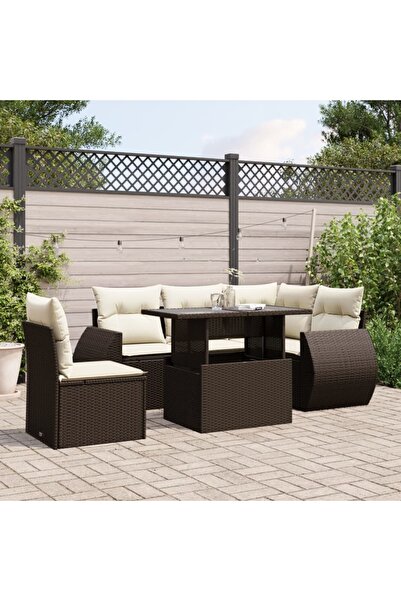 vidaxl Set canapele de gradina cu perne, 6 piese, maro, poliratan