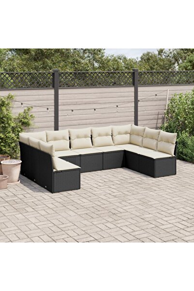 vidaxl Set mobilier de gradina cu perne, 9 piese, negru, poliratan