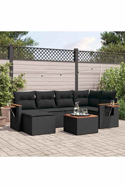 vidaxl Set canapele de gradina cu perne, 7 piese, negru, poliratan
