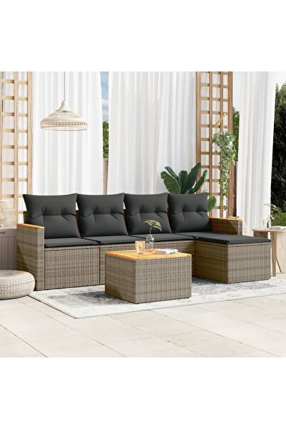 vidaxl Set mobilier gradina cu perne, 6 piese, gri, poliratan