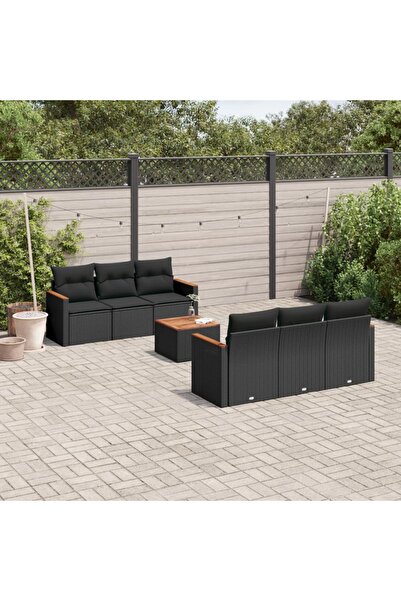 vidaxl Set canapele de gradina cu perne, 7 piese, negru, poliratan