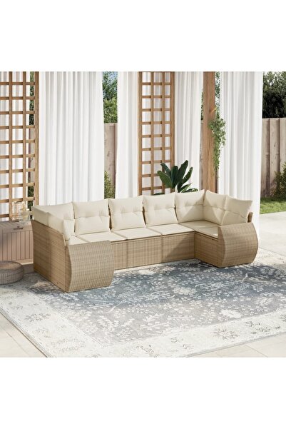 vidaxl Set canapele de gradina, 7 piese, cu perne, bej, poliratan