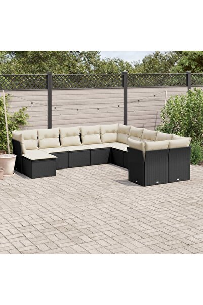 vidaxl Set canapele de gradina cu perne, 11 piese, negru, poliratan