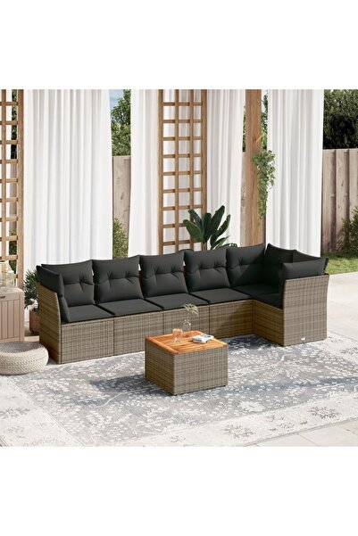 vidaxl Set canapele de gradina, 7 piese, cu perne, gri, poliratan
